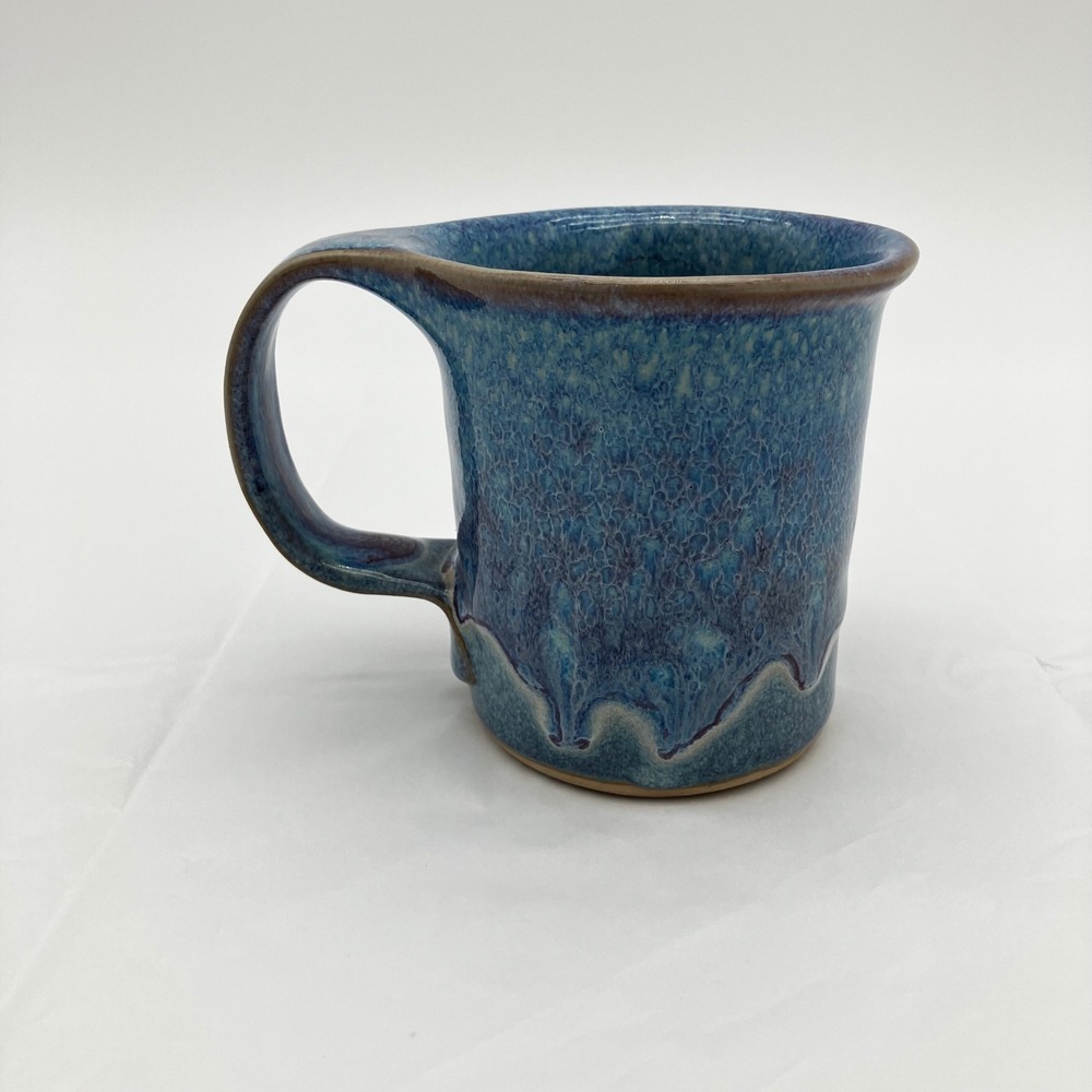 Chipped mug Bay Studio Pottery Mug Signed Blue Drip Glaze Artisan Stoneware